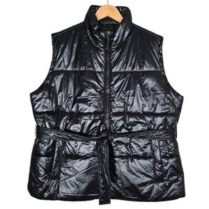 NWT Calvin Klein Jeans Women's High Shine Puffer Vest Belted Black Zip Up XL
